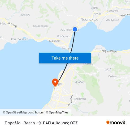 Παραλία - Beach to ΕΑΠ Αιθουσες ΟΣΣ map