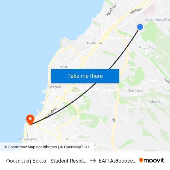 Φοιτητική Εστία - Student Residence Hall to ΕΑΠ Αιθουσες ΟΣΣ map