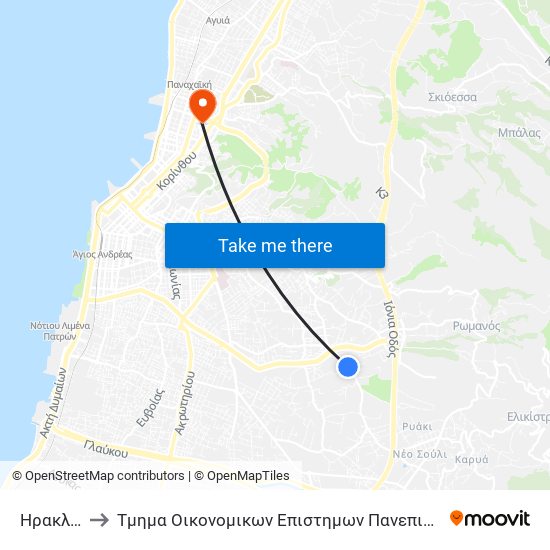 Ηρακλέως to Τμημα Οικονομικων Επιστημων Πανεπιστημιο Πατρων map