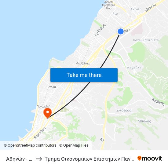 Αθηνών - Athinon to Τμημα Οικονομικων Επιστημων Πανεπιστημιο Πατρων map