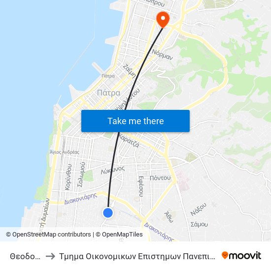 Θεοδοσίου to Τμημα Οικονομικων Επιστημων Πανεπιστημιο Πατρων map