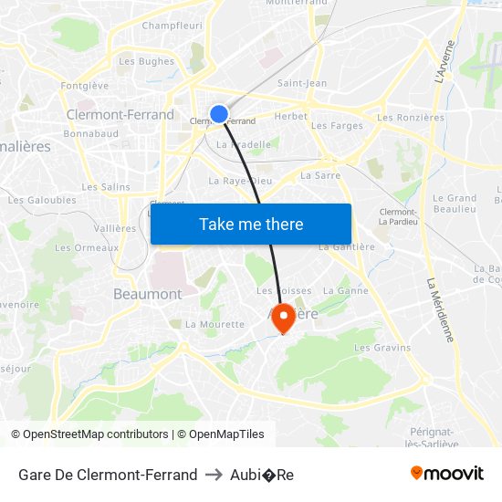 Gare De Clermont-Ferrand to Aubi�Re map