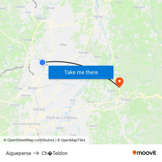 Aigueperse to Ch�Teldon map