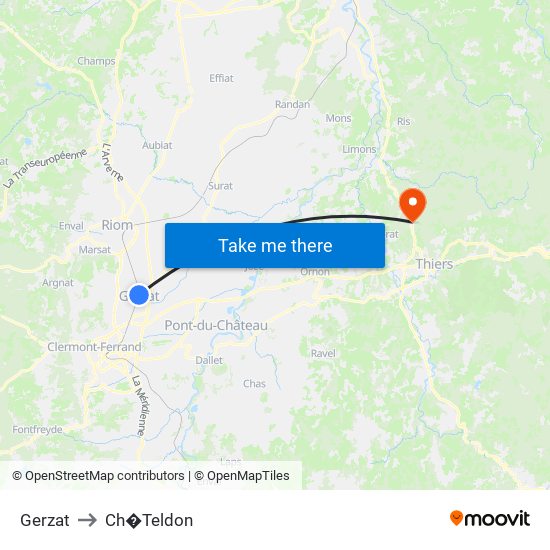 Gerzat to Ch�Teldon map