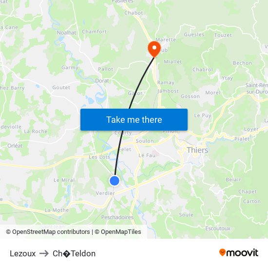 Lezoux to Ch�Teldon map