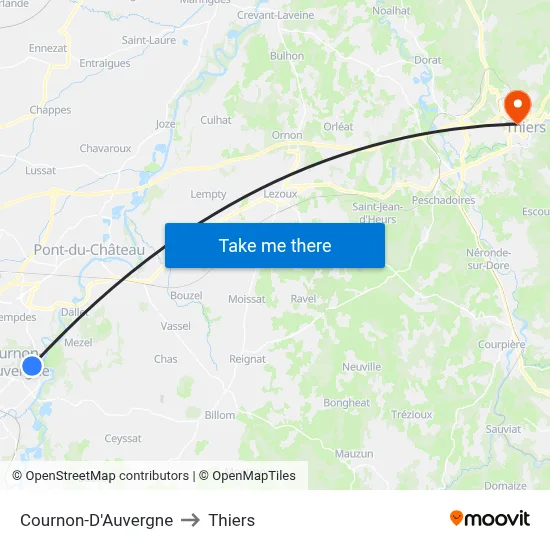 Cournon-D'Auvergne to Thiers map