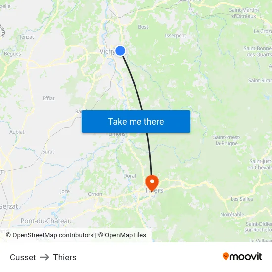 Cusset to Thiers map