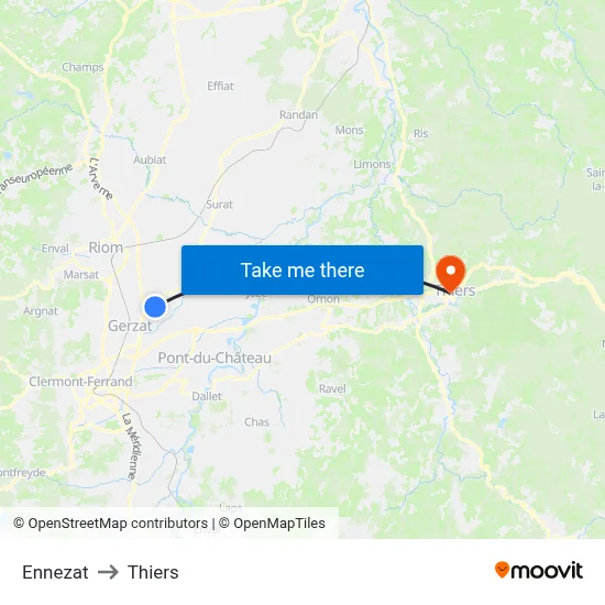Ennezat to Thiers map