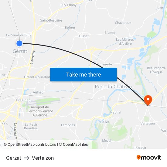 Gerzat to Vertaizon map