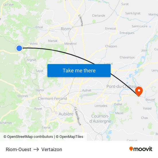 Riom-Ouest to Vertaizon map