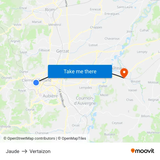 Jaude to Vertaizon map