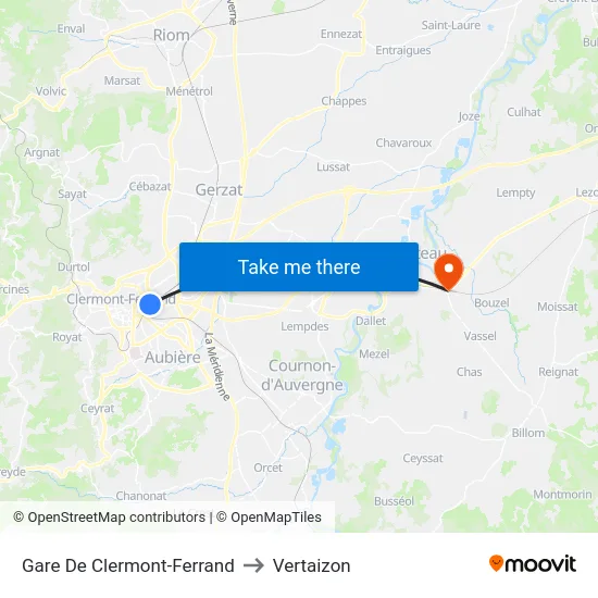 Gare De Clermont-Ferrand to Vertaizon map