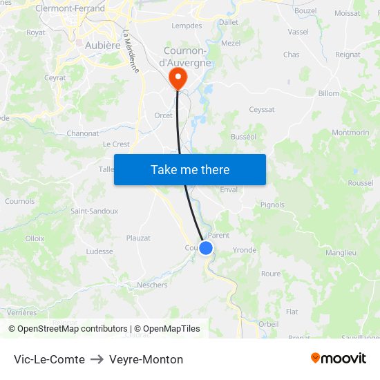 Vic-Le-Comte to Veyre-Monton map