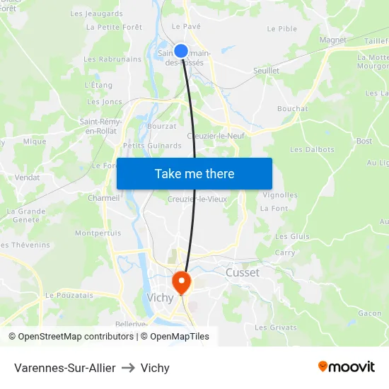 Varennes-Sur-Allier to Vichy map