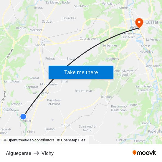 Aigueperse to Vichy map