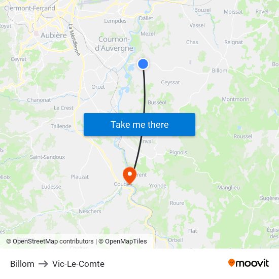 Billom to Vic-Le-Comte map