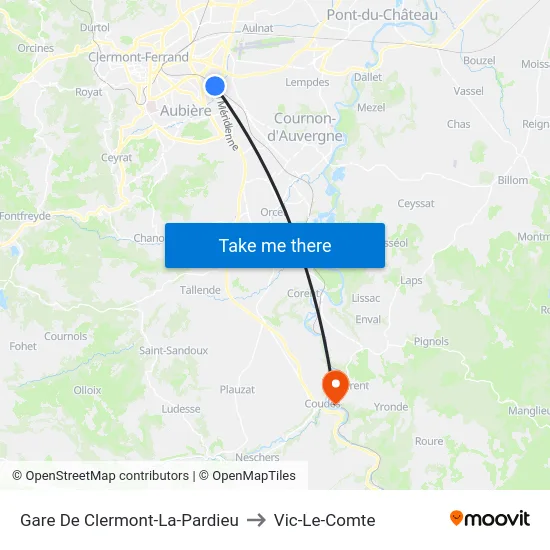 Gare De Clermont-La-Pardieu to Vic-Le-Comte map