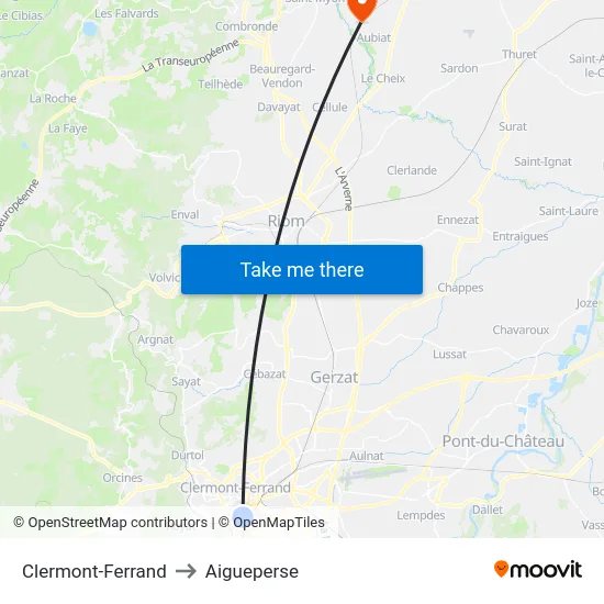 Clermont-Ferrand to Aigueperse map