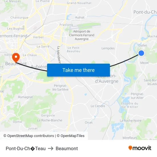 Pont-Du-Ch�Teau to Beaumont map