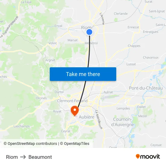 Riom to Beaumont map