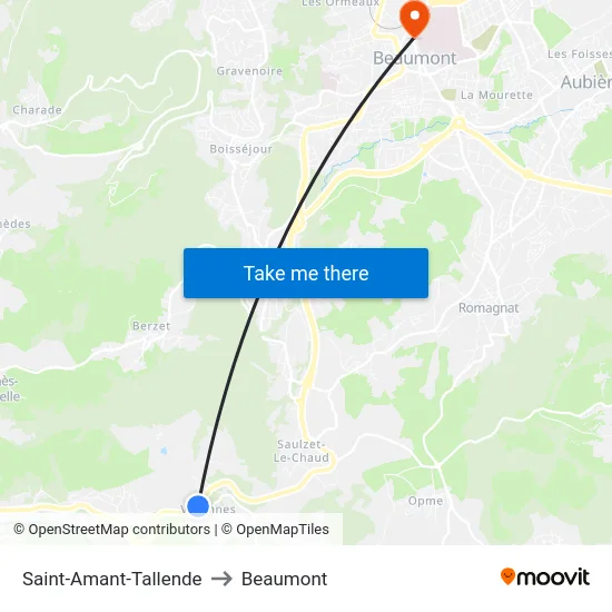 Saint-Amant-Tallende to Beaumont map