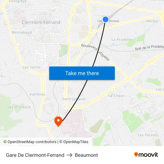 Gare De Clermont-Ferrand to Beaumont map