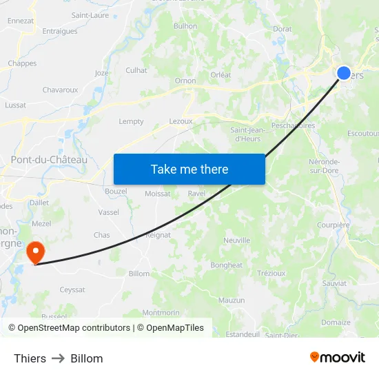 Thiers to Billom map