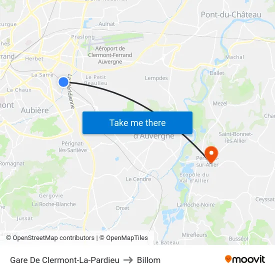 Gare De Clermont-La-Pardieu to Billom map