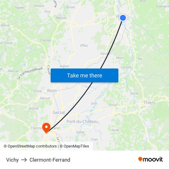 Vichy to Clermont-Ferrand map