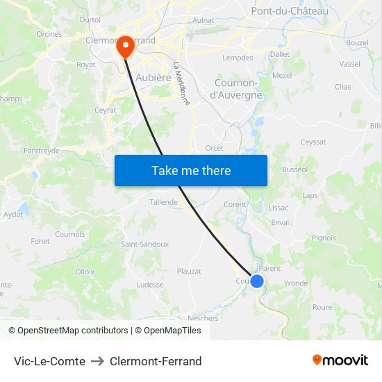 Vic-Le-Comte to Clermont-Ferrand map