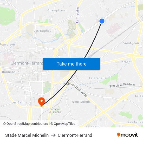 Stade Marcel Michelin to Clermont-Ferrand map