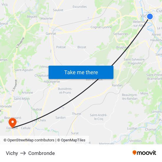 Vichy to Combronde map