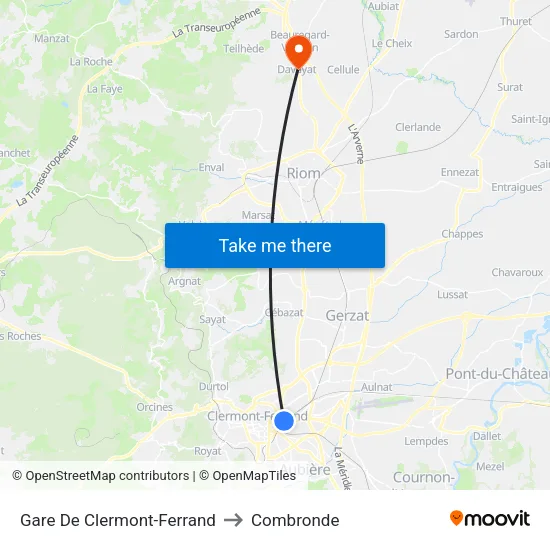 Gare De Clermont-Ferrand to Combronde map