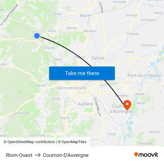 Riom-Ouest to Cournon-D'Auvergne map