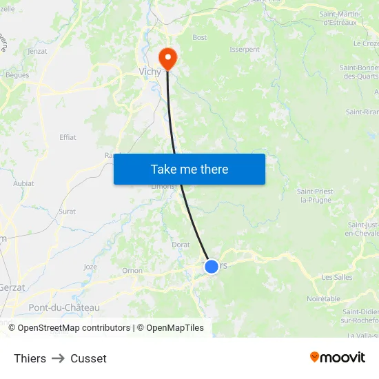 Thiers to Cusset map