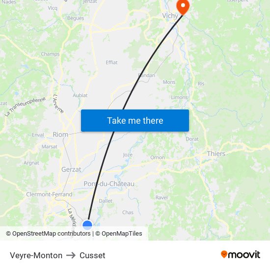 Veyre-Monton to Cusset map