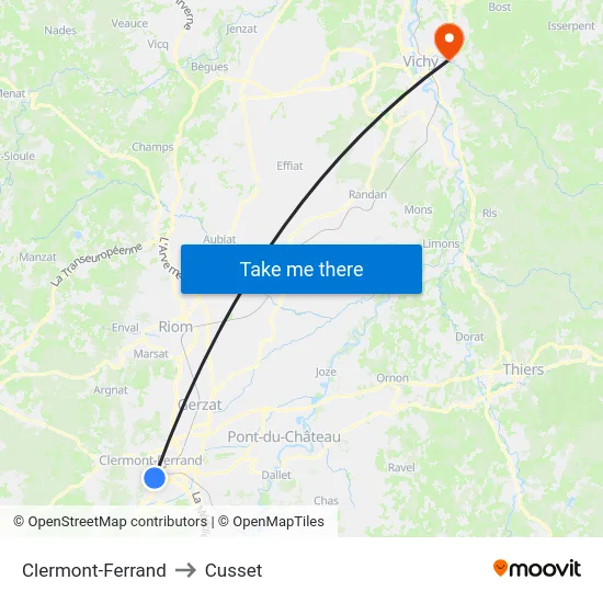 Clermont-Ferrand to Cusset map