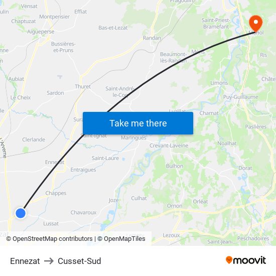 Ennezat to Cusset-Sud map