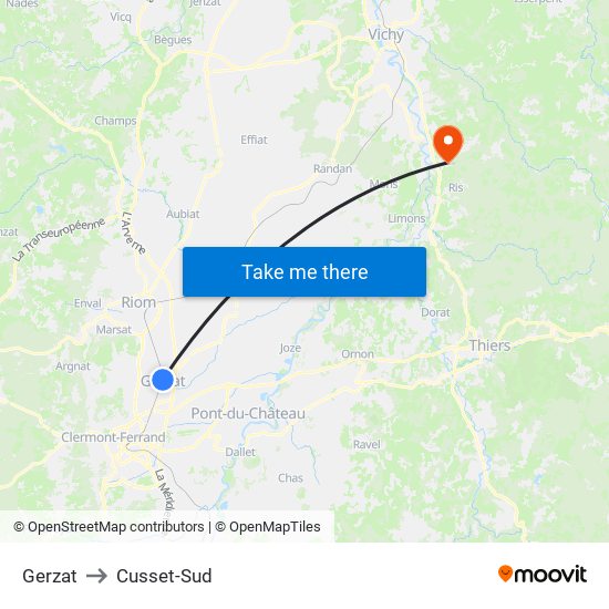 Gerzat to Cusset-Sud map