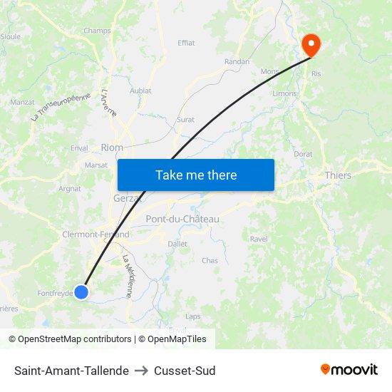 Saint-Amant-Tallende to Cusset-Sud map