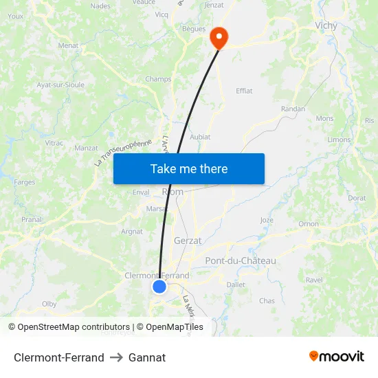 Clermont-Ferrand to Gannat map