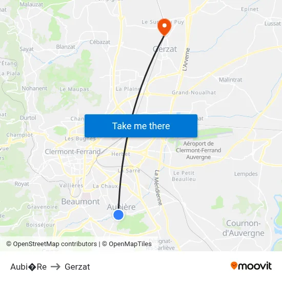 Aubi�Re to Gerzat map