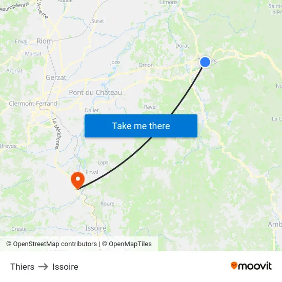 Thiers to Issoire map