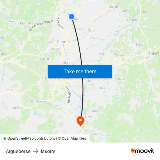 Aigueperse to Issoire map