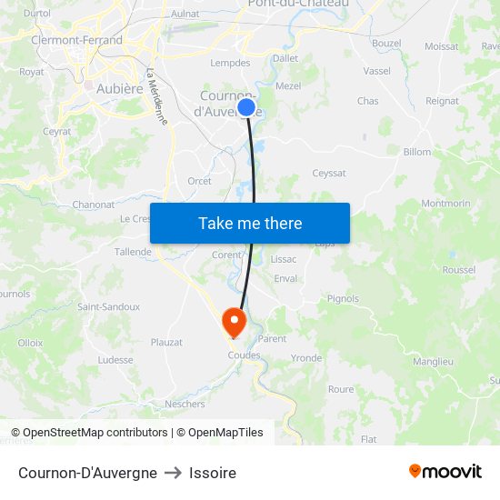 Cournon-D'Auvergne to Issoire map