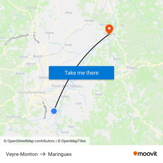 Veyre-Monton to Maringues map