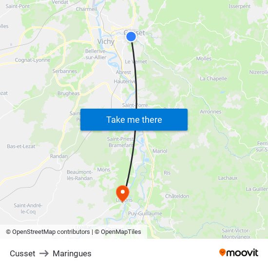 Cusset to Maringues map