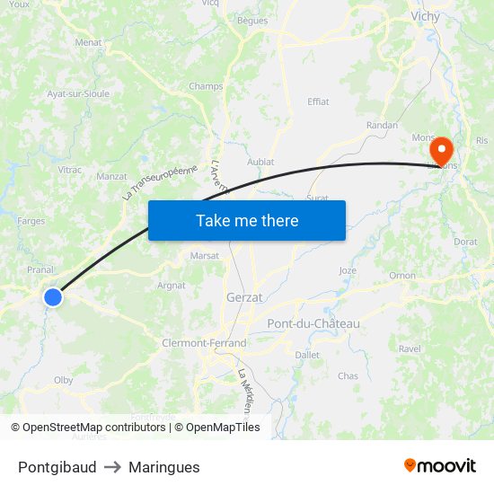 Pontgibaud to Maringues map