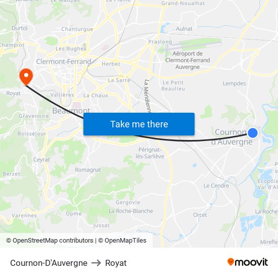 Cournon-D'Auvergne to Royat map