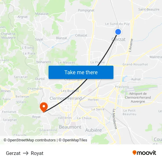 Gerzat to Royat map